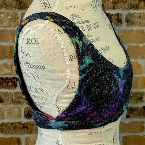 Anthropologie Beach riot palm madness bikini top black rainbow sz XL sparkle - Picture 5 of 9